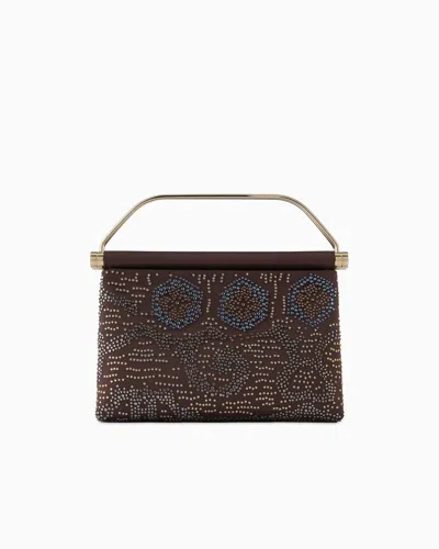 Giorgio Armani Small Satin And Rhinestone Handbag In Brown