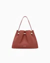 Giorgio Armani Small Shopper Bag In Pebbled Leather In Red