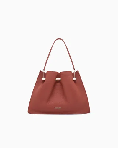 Giorgio Armani Small Shopper Bag In Pebbled Leather In Red