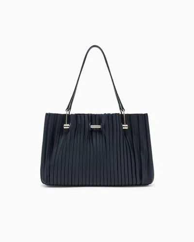 Giorgio Armani Small Shopper Bag In Pleated Nappa Leather In Black