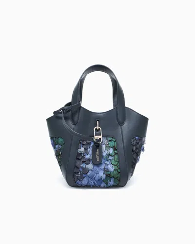 Giorgio Armani Small, Smooth Leather Handbag With Feathers In Blue