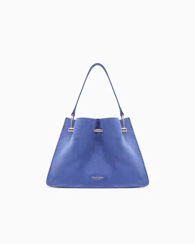 Giorgio Armani Small Suede Shopper Bag In Blue