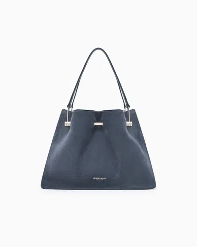 Giorgio Armani Small Suede Shopper Bag In Gray