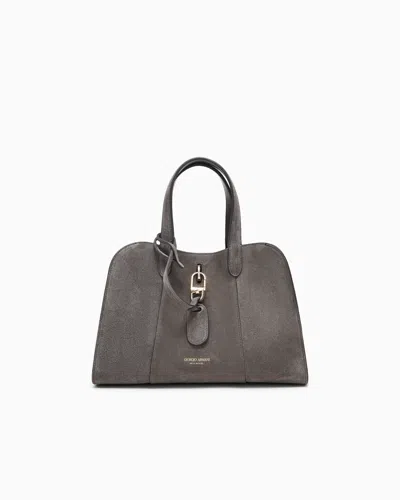 Giorgio Armani Small Suede Tote Bag In Gray