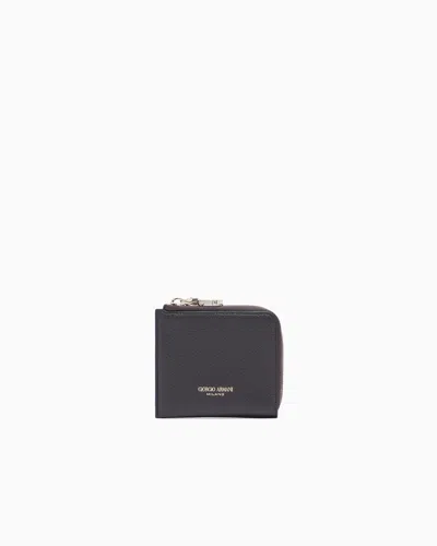 Giorgio Armani Small Wrap-around Zip Wallet In Pebbled Calfskin In Brown