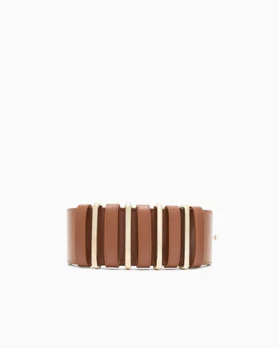 Giorgio Armani Smooth Calfskin Wide Belt In Brown