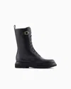 Giorgio Armani Smooth Leather Combat Boots In Black