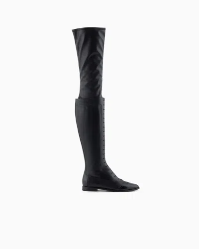 Giorgio Armani Smooth Leather Lace-up Boots In Black