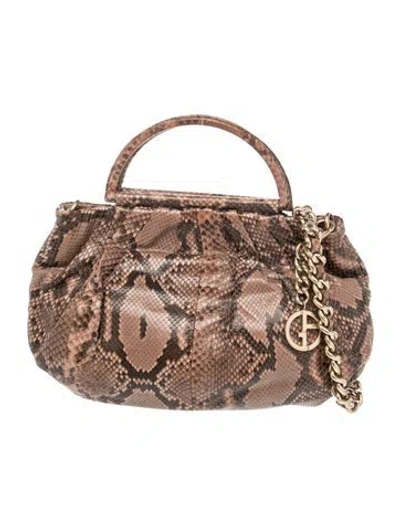 Pre-owned Giorgio Armani Snakeskin Top Handle Bag In Brown