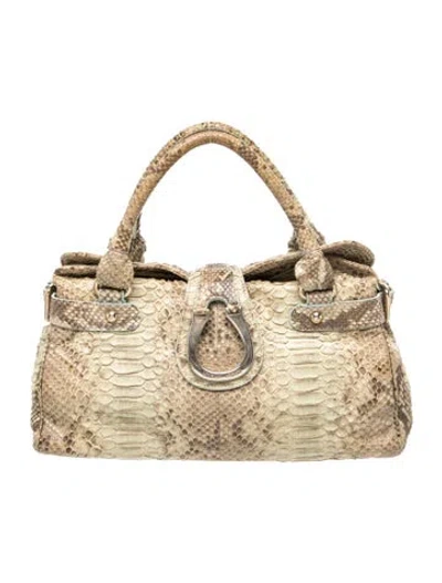 Pre-owned Giorgio Armani Snakeskin Top Handle Bag In Neutral