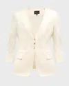 Giorgio Armani Snap Button Three-quarter-sleeve Viscose Blazer In Solid White