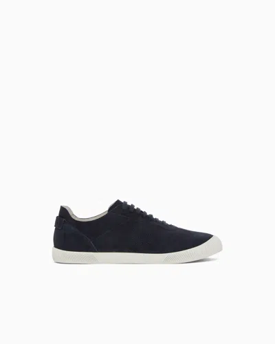 Giorgio Armani Signature Leather Sneakers Low Top Suede Sole In Blue