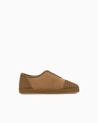 Giorgio Armani Sneakers En Cuir Suédé Avec Détails Tresse En Chevron In Brown
