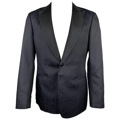 Pre-owned Giorgio Armani Soft Size 38 Black Marbled Wool / Silk Peak Lapel Sport Coat