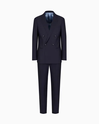 Giorgio Armani Soho Line Double-breasted Pinstriped Suit In Virgin Wool In Black