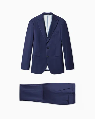 Giorgio Armani Soho Line, Single-breasted, Micro-armure Wool Suit In Blue