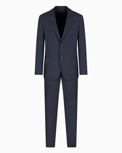 Giorgio Armani Soho Line Single-breasted Suit In A Chambray-effect Wool And Silk In Blue