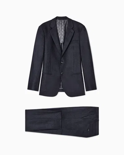 Giorgio Armani Soho Line Single-breasted Suit In Chevron Virgin Wool And Cashmere In Blue