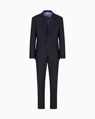 Giorgio Armani Soho Line Single-breasted Suit In Micro-gingham Wool In Blue