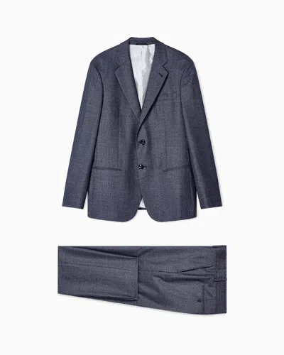 Giorgio Armani Soho Line Single-breasted Suit In Virgin Wool With A Houndstooth Motif In Blue