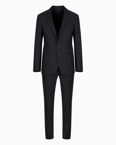 Giorgio Armani Soho Line Single-breasted Suit In Wool And Cashmere In Navy Blue
