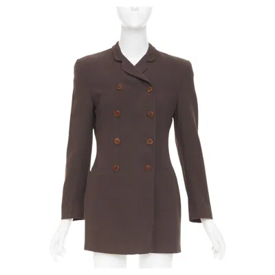 Pre-owned Giorgio Armani Solid Pure New Wool Double Breasted Long Tailored Jacket It40 S In Black