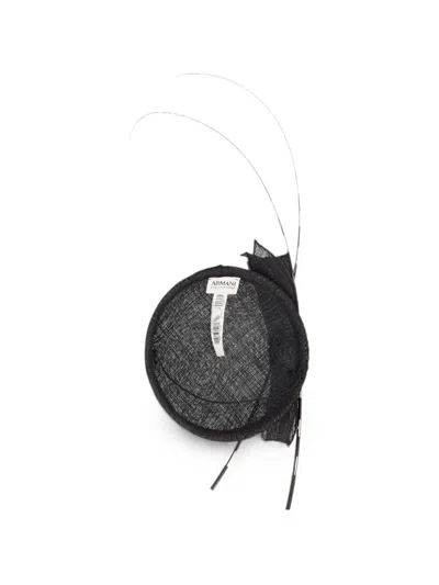 Pre-owned Giorgio Armani Spiral-print Feathered Fascinator Hat In Black