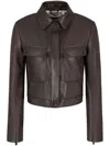 Giorgio Armani Spread-collar Zip-up Leather Jacket In Brown