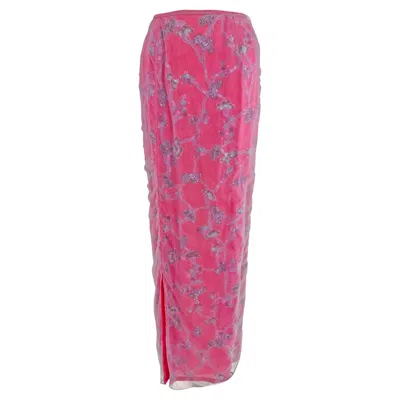 Pre-owned Giorgio Armani S/s 1999  Runway Pink Floral Beaded Tulle Overlay Maxi Skirt It40