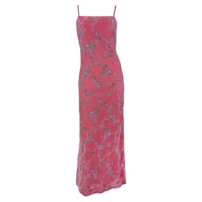 Pre-owned Giorgio Armani S/s 1999  Runway Pink Floral Sequin Embroidery Mesh Overlay Gown