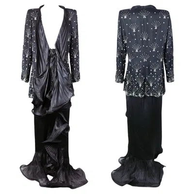 Pre-owned Giorgio Armani S/s 2007 Black Embellished Wavey Edge Evening Blazer / Skirt Set