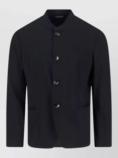 Giorgio Armani Stand Collar Blazer Long Sleeves Pockets In Blue