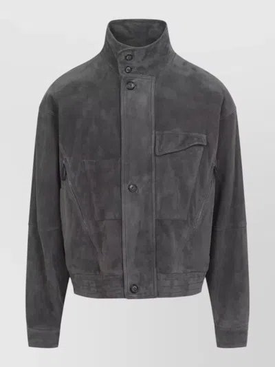 Giorgio Armani Stand Collar Jacket Chest And Side Pockets In Gray