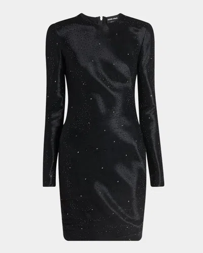 Giorgio Armani Star Embellished Long Sleeve Mini Dress In Solid Black