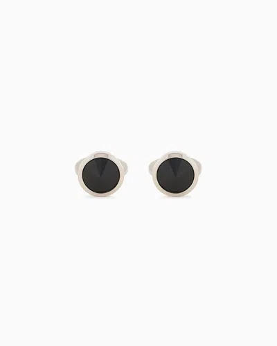 Giorgio Armani Sterling Silver Cufflinks With A Coloured Crystal In Black