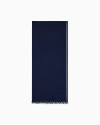 Giorgio Armani Stole In Cashmere And Silk With A Shiny Viscose Border In Blue