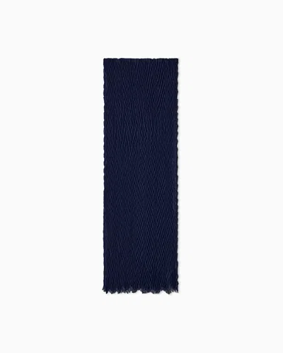 Giorgio Armani Stole Pleated In Wool And Silk In Blue