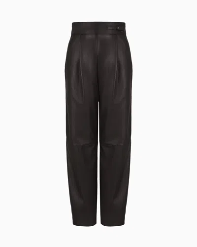 Giorgio Armani Straight-cut, Nappa-leather Trousers In Black