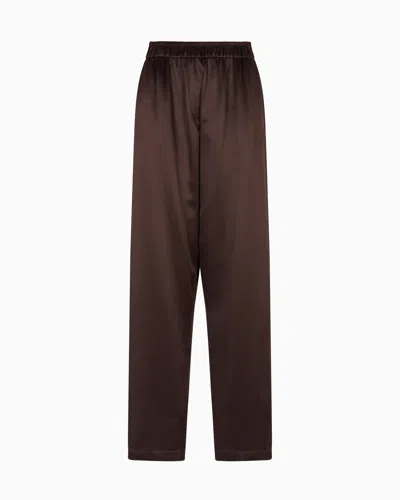 Giorgio Armani Straight-cut Trousers In Tussah Silk Satin In Brown