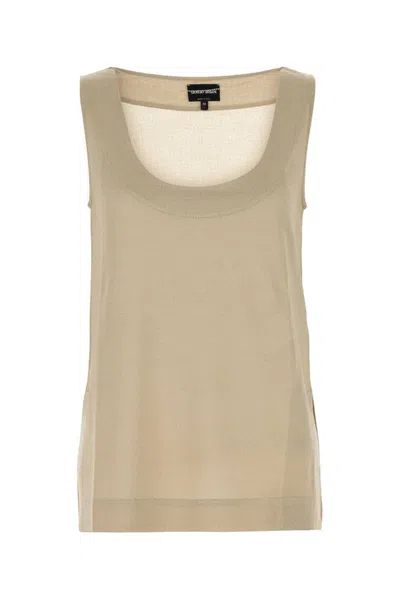 Giorgio Armani Scoop Neck T-shirt In Beige