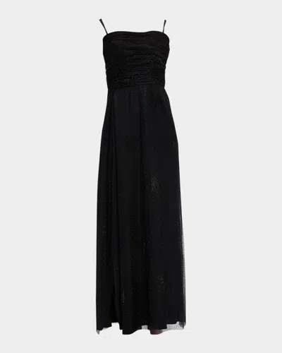 Giorgio Armani Strapless Embellished Silk Slit Gown In Solid Black