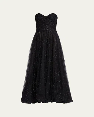 Giorgio Armani Strapless Embellished Tulle Gown In Dark Blue
