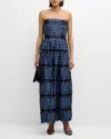 Giorgio Armani Strapless Geometric Fringe Effect Gown In Dark Blue
