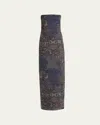 Giorgio Armani Strapless Tile-print Silk Gown In Blue