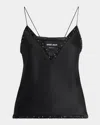 Giorgio Armani Strass Embellished V-neck Silk Cami In Solid Black