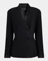 Giorgio Armani Strass Lapel Double-breasted Asymmetric Jacket In Solid Black