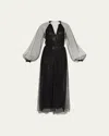 Giorgio Armani Strass Tulle-overlay Sequin Silk Gown In Solid Black