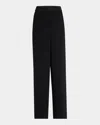 Giorgio Armani Elasticated-waistband Straight-leg Silk Trousers In Solid Black