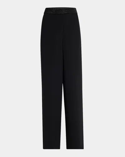 GIORGIO ARMANI STRASS WAISTBAND STRAIGHT-LEG SILK TROUSERS