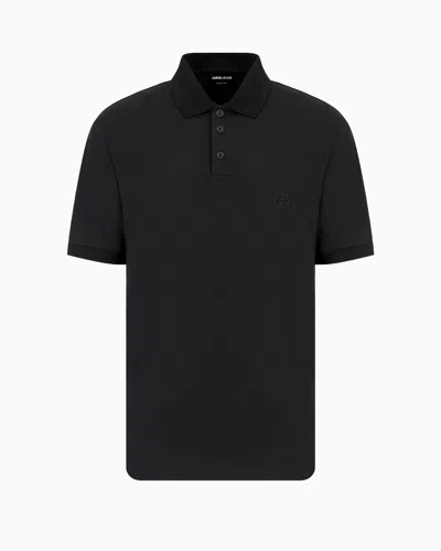 Giorgio Armani Stretch Cotton Piqué Polo Shirt In Navy Blue